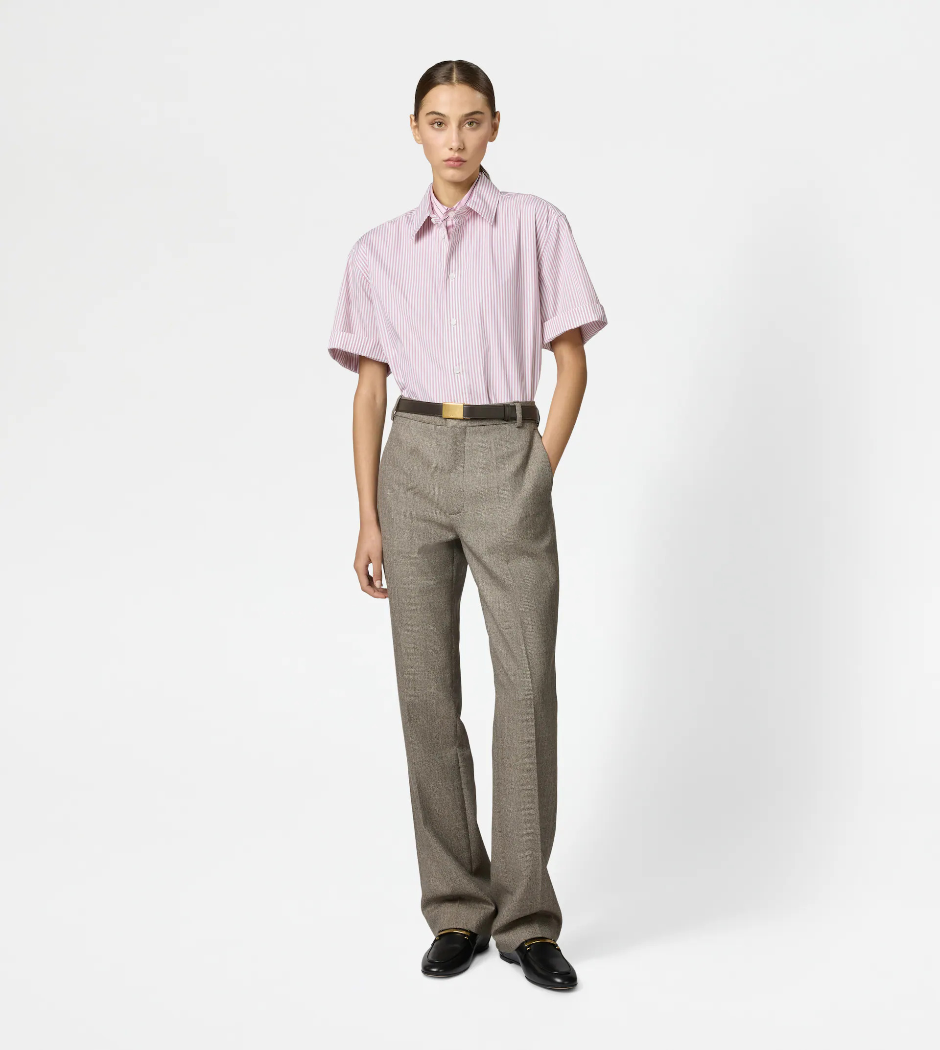 DOUBLE COLLAR SHIRT IN POPLIN - PINK, WHITE - 3
