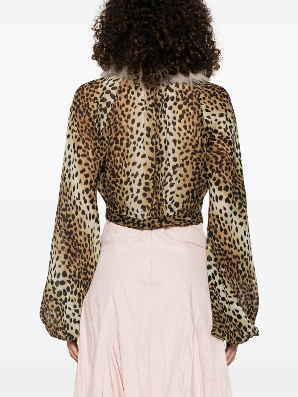 leopard-print feather-trim blouse - 4