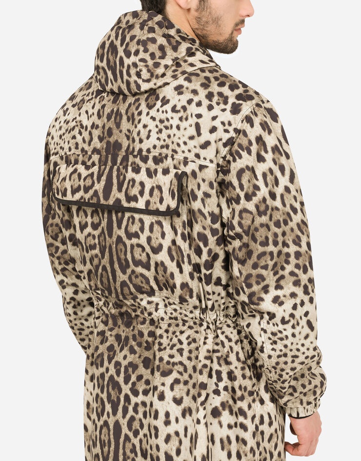 Hooded nylon parka with leopard print - 5