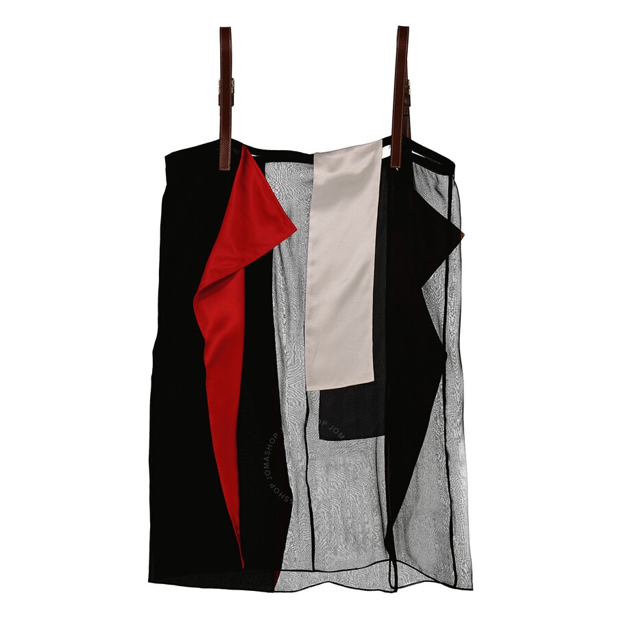 Burberry Black Leather Detail Colour Block Silk Top - 6