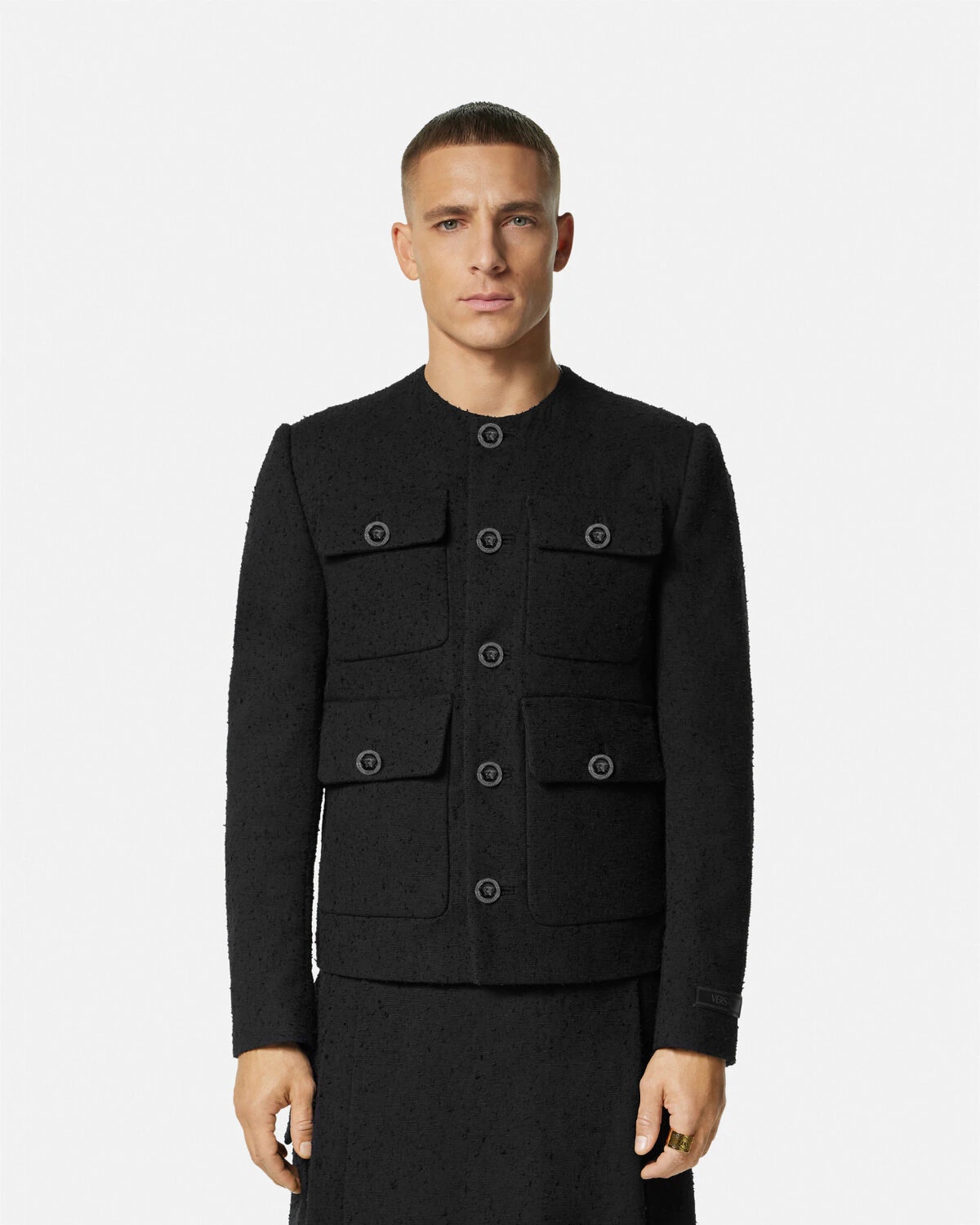 Bouclé Tweed Round Collar Jacket - 4