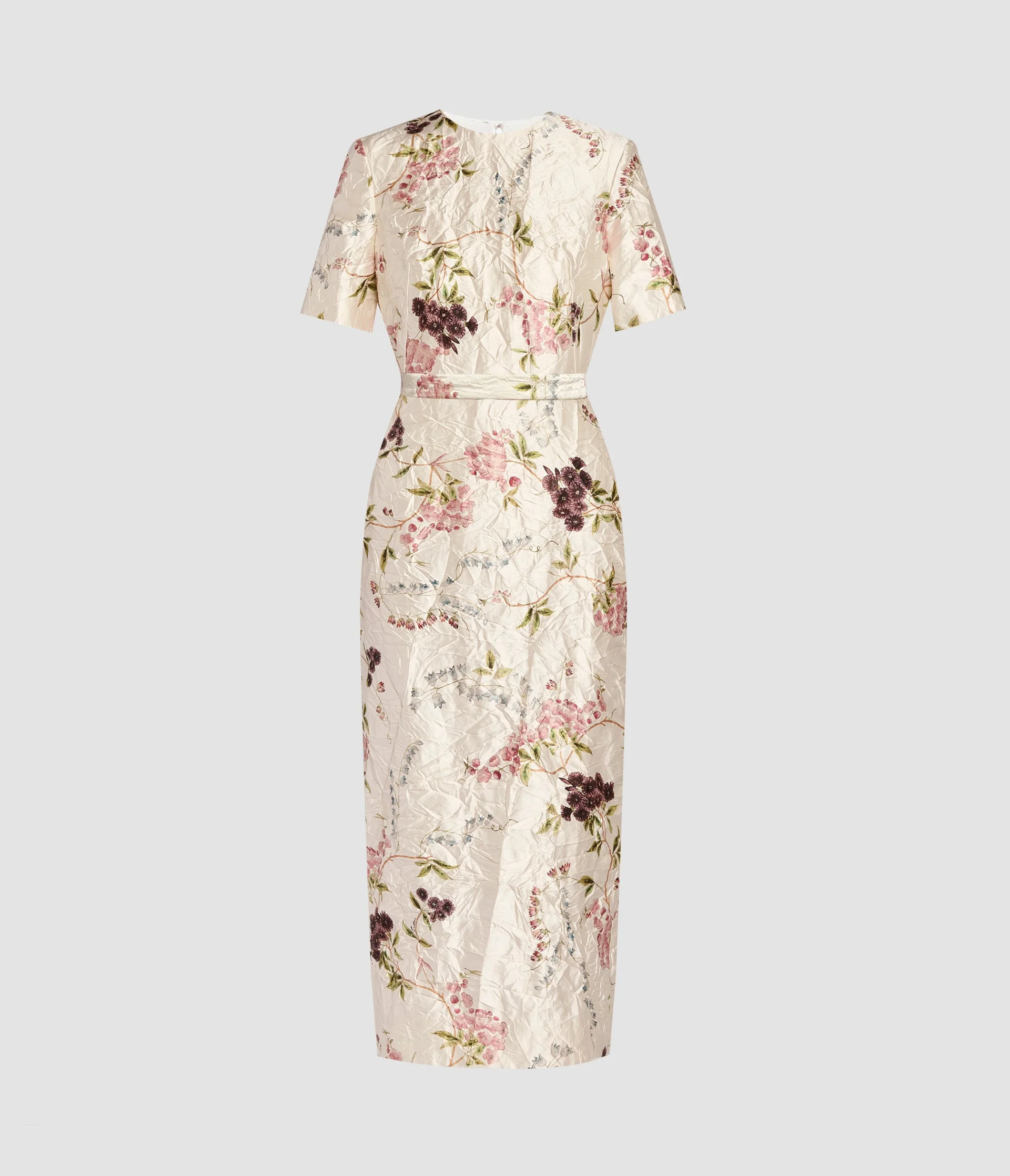 FLORAL PRINT TEXTURED SATIN MIDI PENCIL DRESS - 1