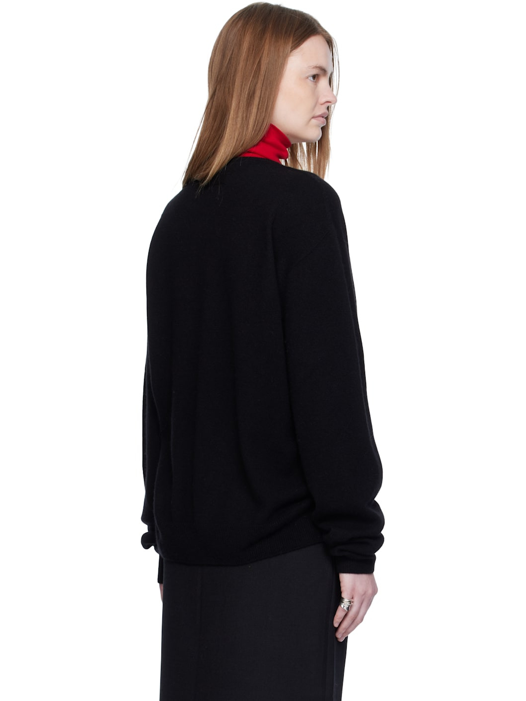 Black Cashmere V-Neck Pullover Sweater - 3