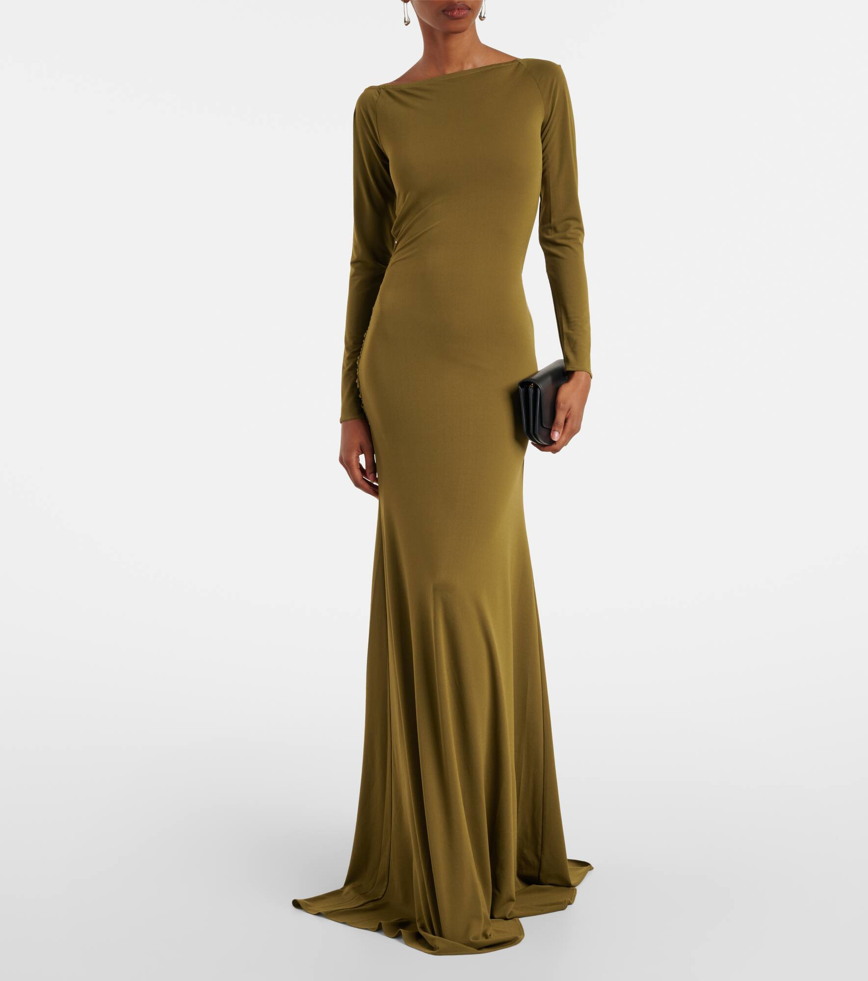 Draped open-back crêpe jersey gown - 2