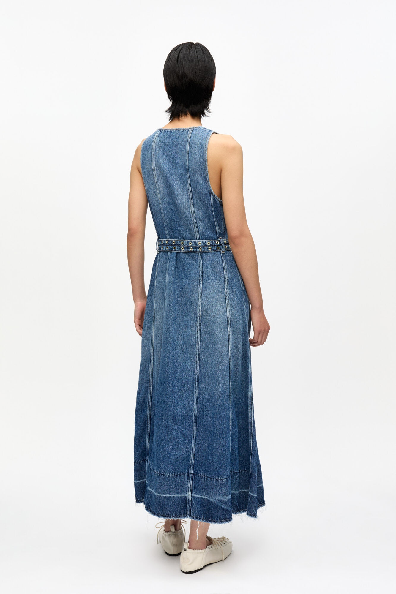 BLUE LIGHT DENIM BELT MIDI DRESS - 3