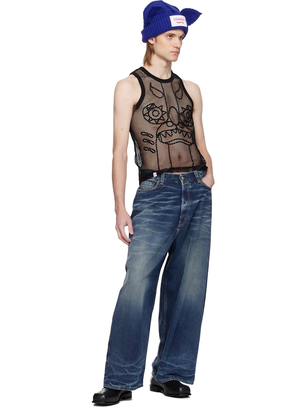 Black Graphic Net Tank Top - 4