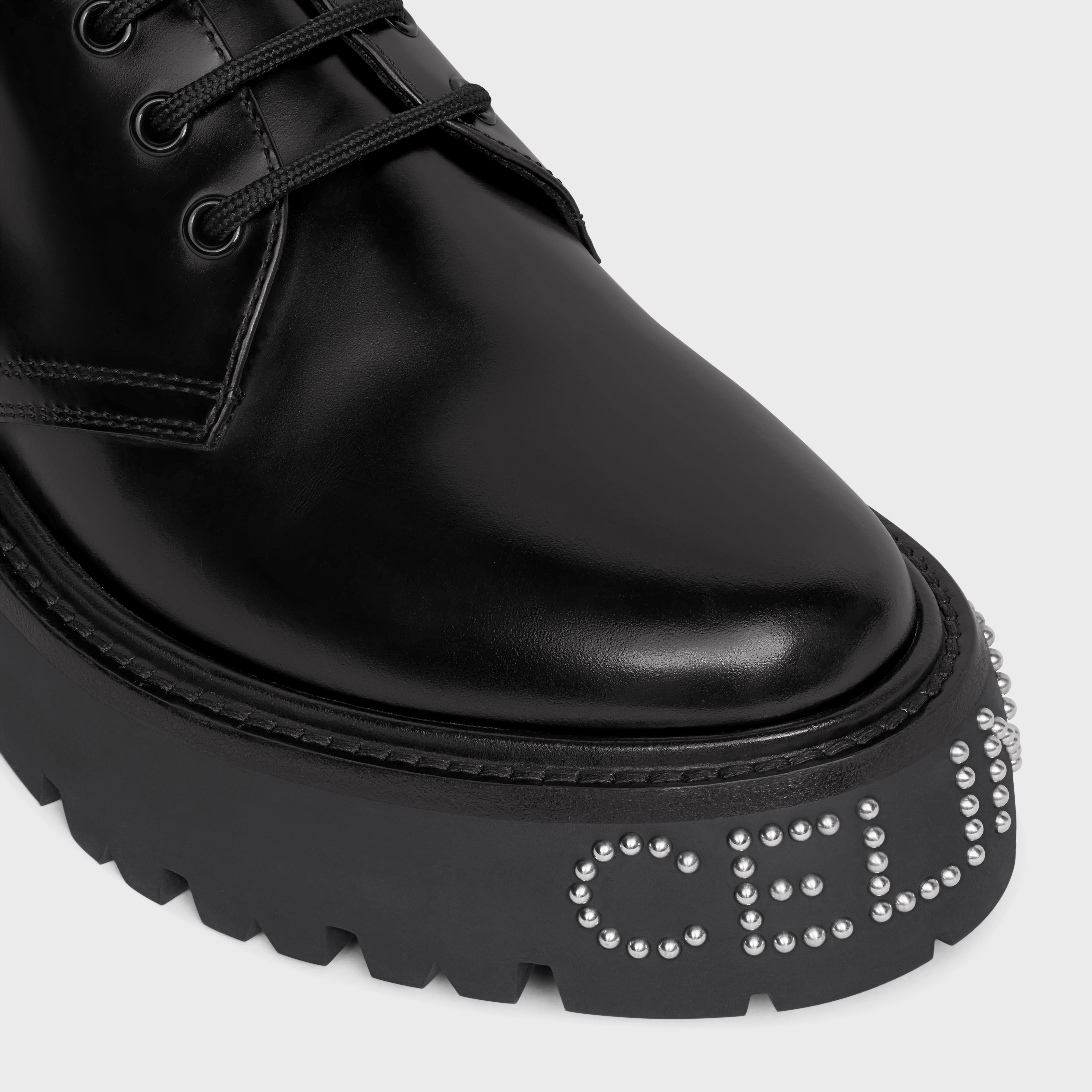 CELINE CELINE BULKY DERBY WITH STUDDED OUTSOLE in POLISHED BULL | REVERSIBLE