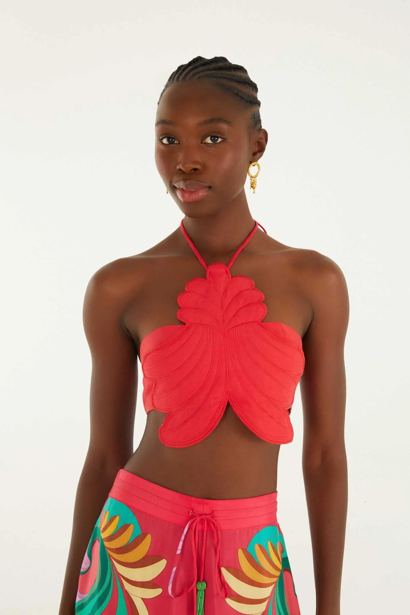 Red 3D Shell Halter Neck Crop Top - 1