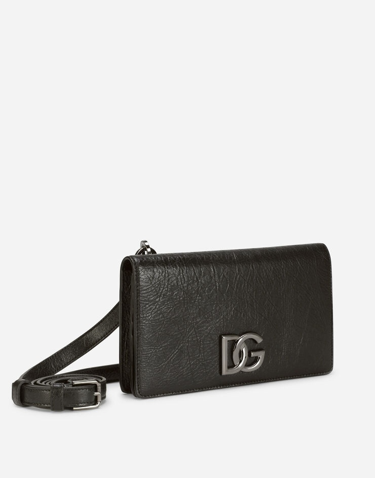 Matte nappa leather wallet with strap and crossover DG logo - 3