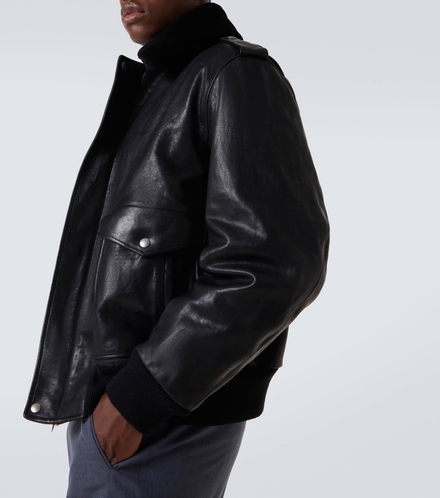 Faux fur-trimmed leather jacket - 5