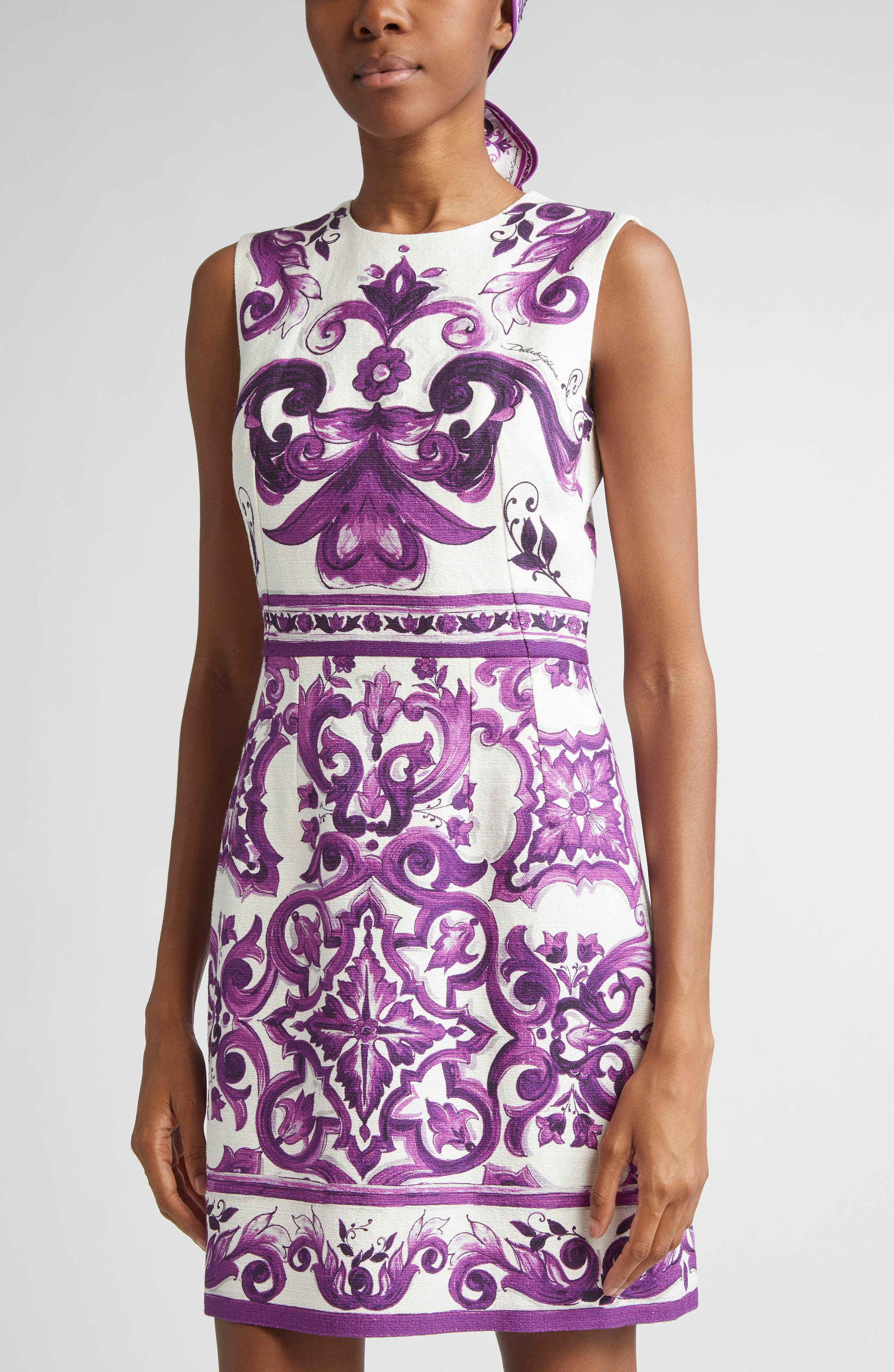 Dolce&Gabbana Majolica Sleeveless A-Line Dress in Ip3Tn Mix Maiolica Viola at Nordstrom - 4