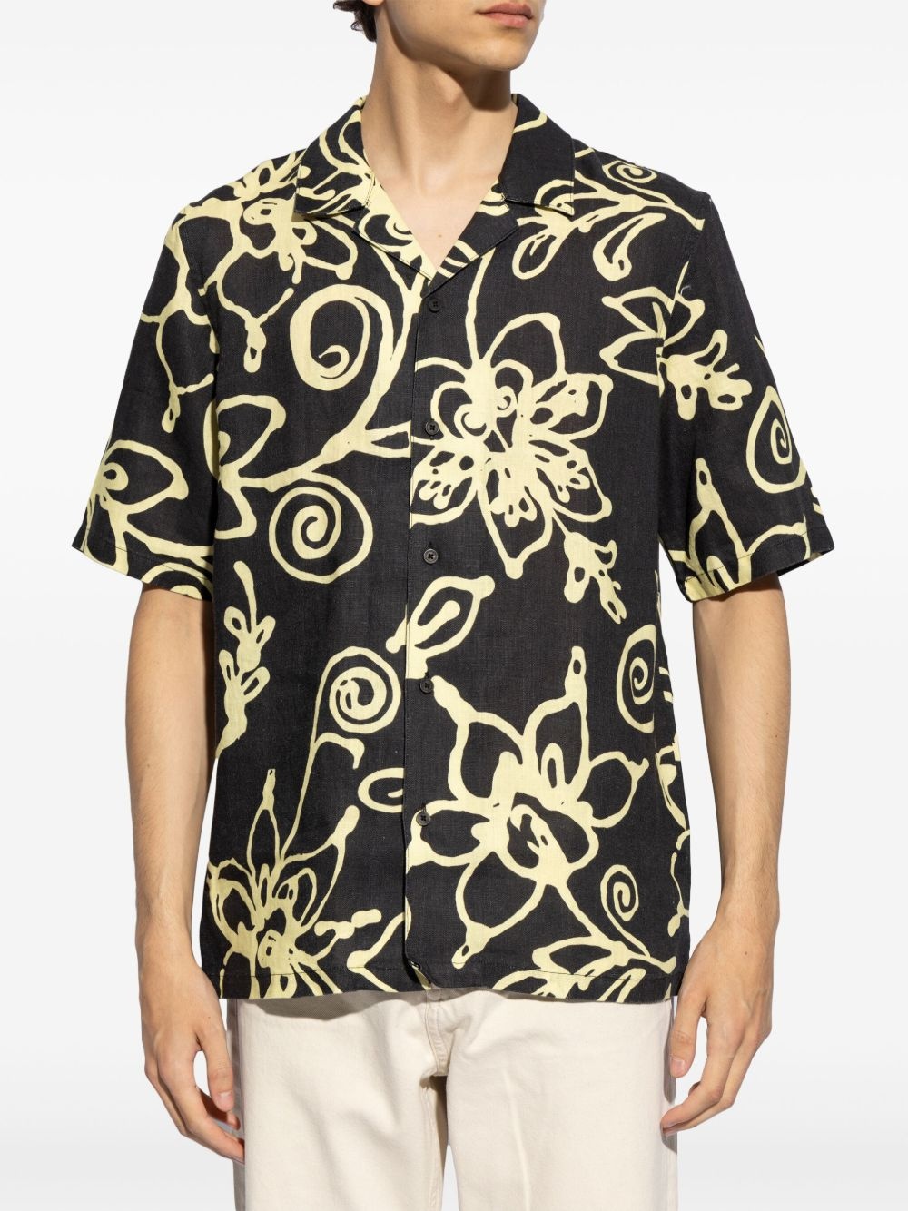 floral-print linen shirt - 3