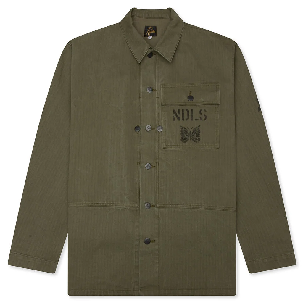 COTTON HERRINGBONE P-44 JACKET - OLIVE - 1