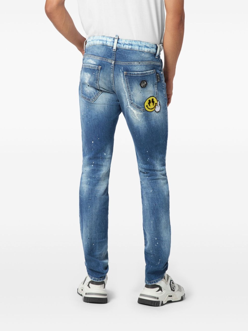 smiley face-appliqué jeans - 3