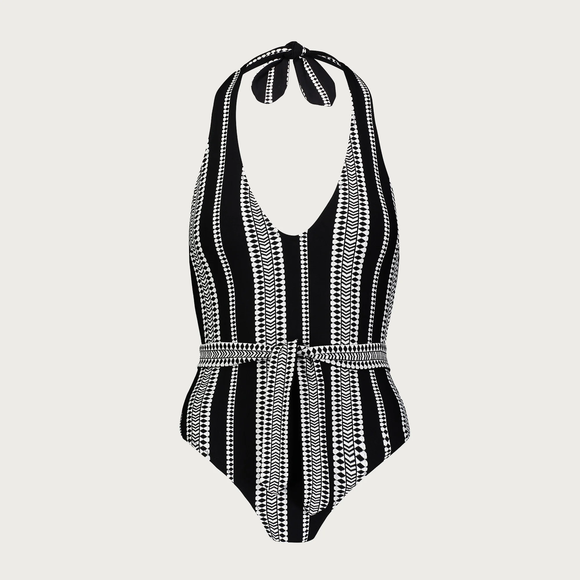 lemlem Luchia deep-V belted one-piece - 1