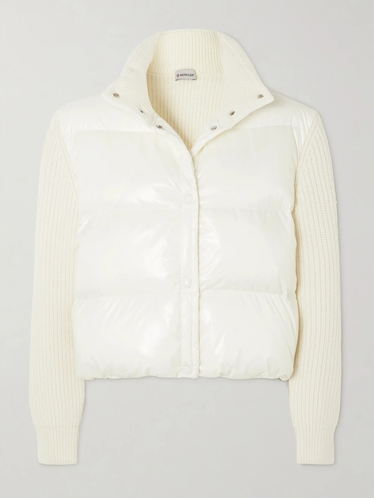 Ribbed Wool And Quilted Shell Down Hoodie - 1