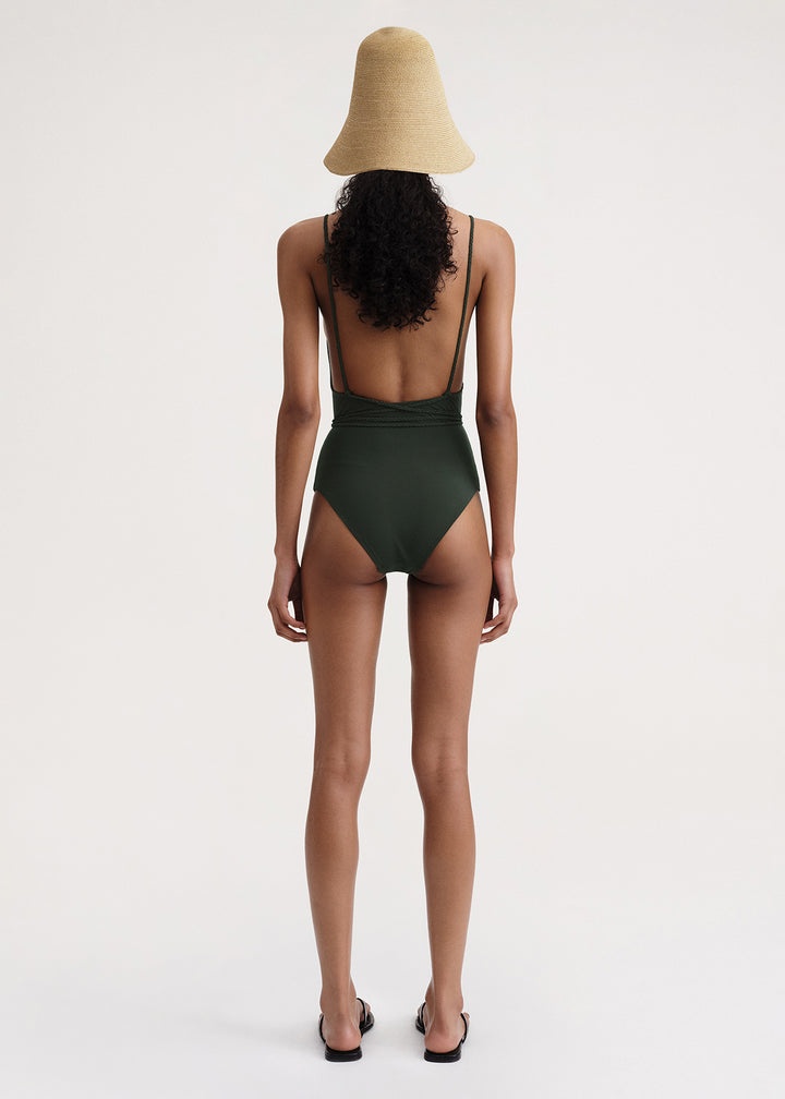 V-neck wrap swimsuit dark green - 4