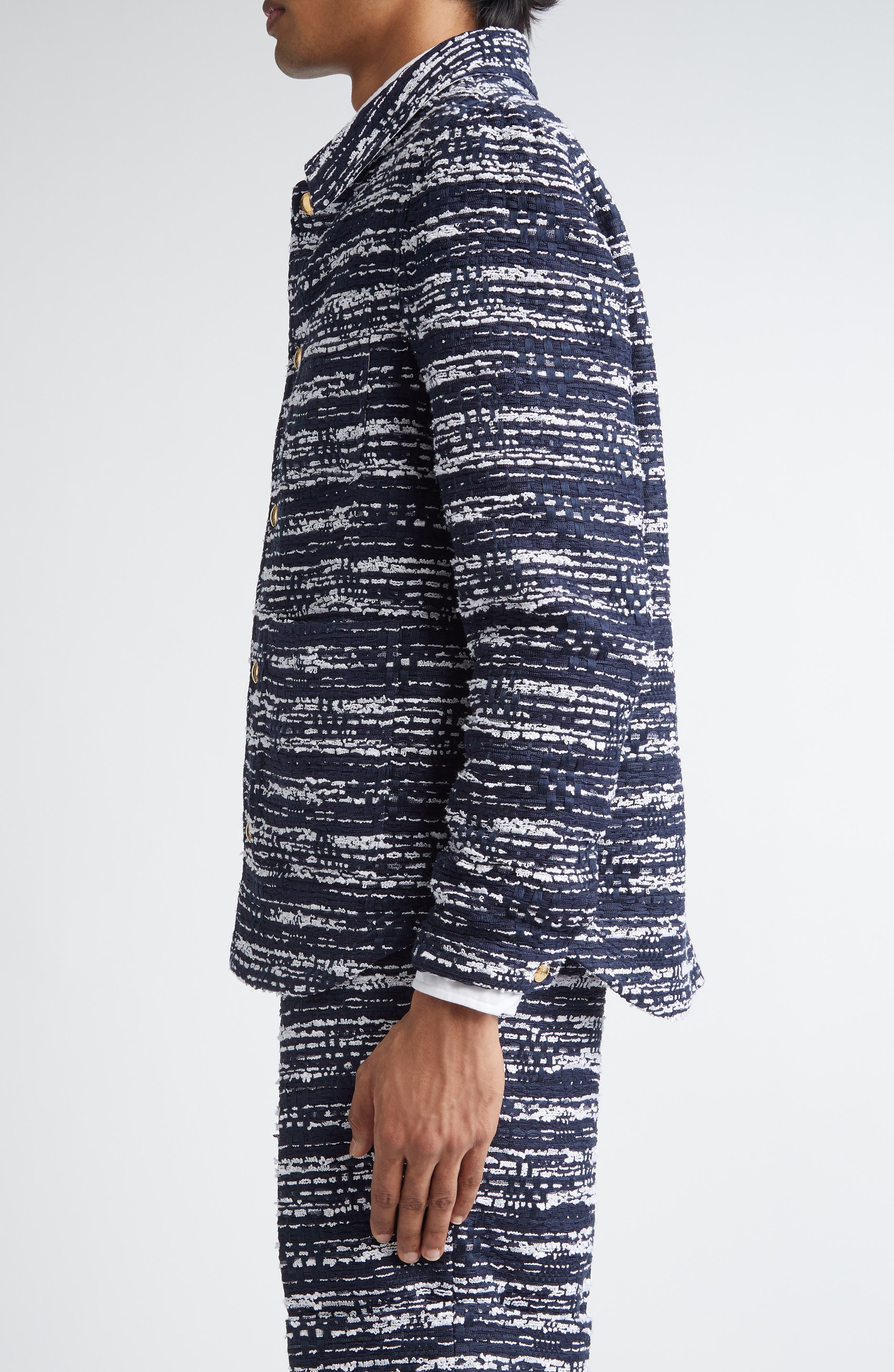 Thom Browne Mèlange Tulle Yarn Tweed Utility Jacket in Navy at Nordstrom - 4