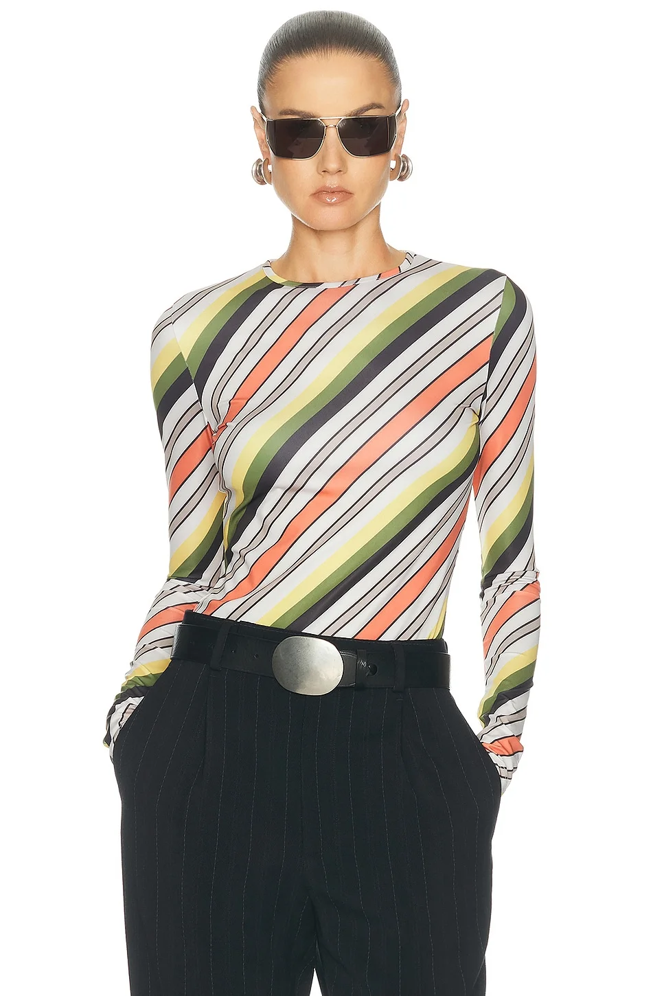 Jersey Lycra Printed Retro Stripe Long Sleeve Top - 1
