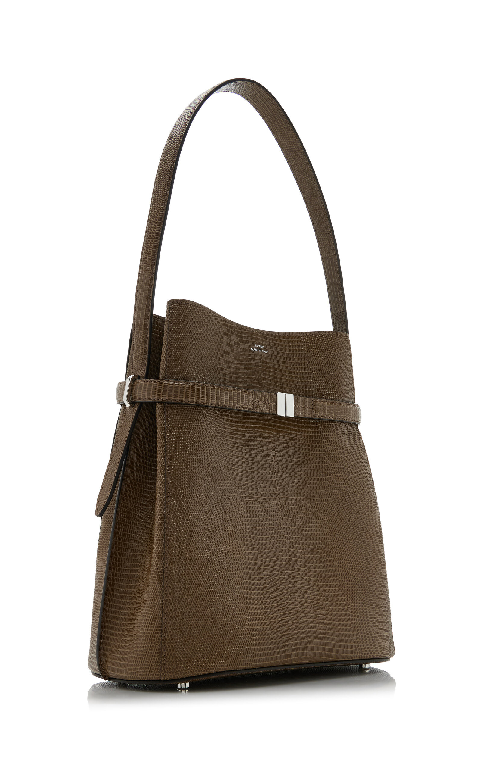 Belted Lizard-Embossed Bucket Bag dark green - 3