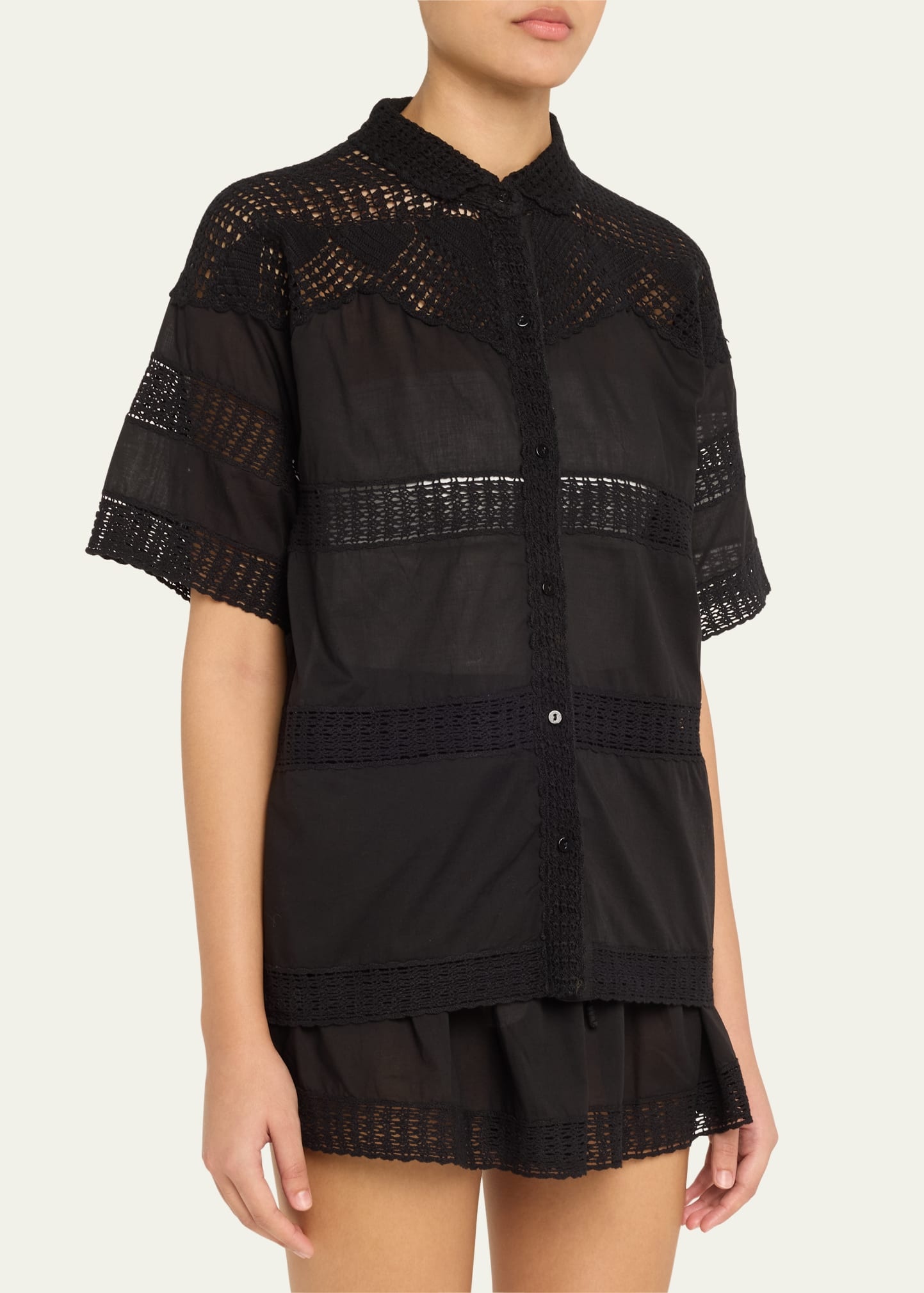 Amal Crochet Button-Front Shirt - 4