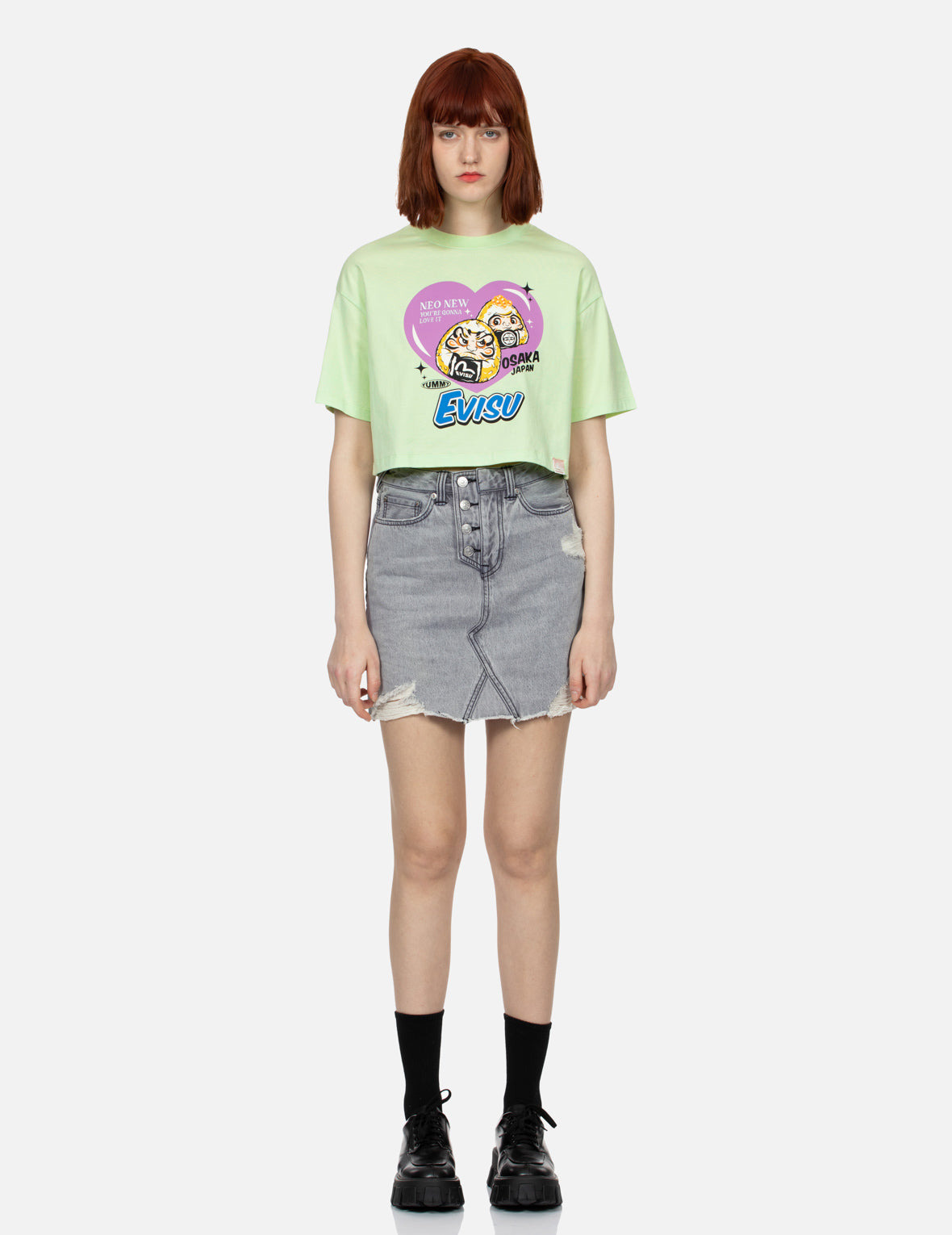 ONIGIRI DARUMA AND HEART PRINT CROPPED T-SHIRT - 5
