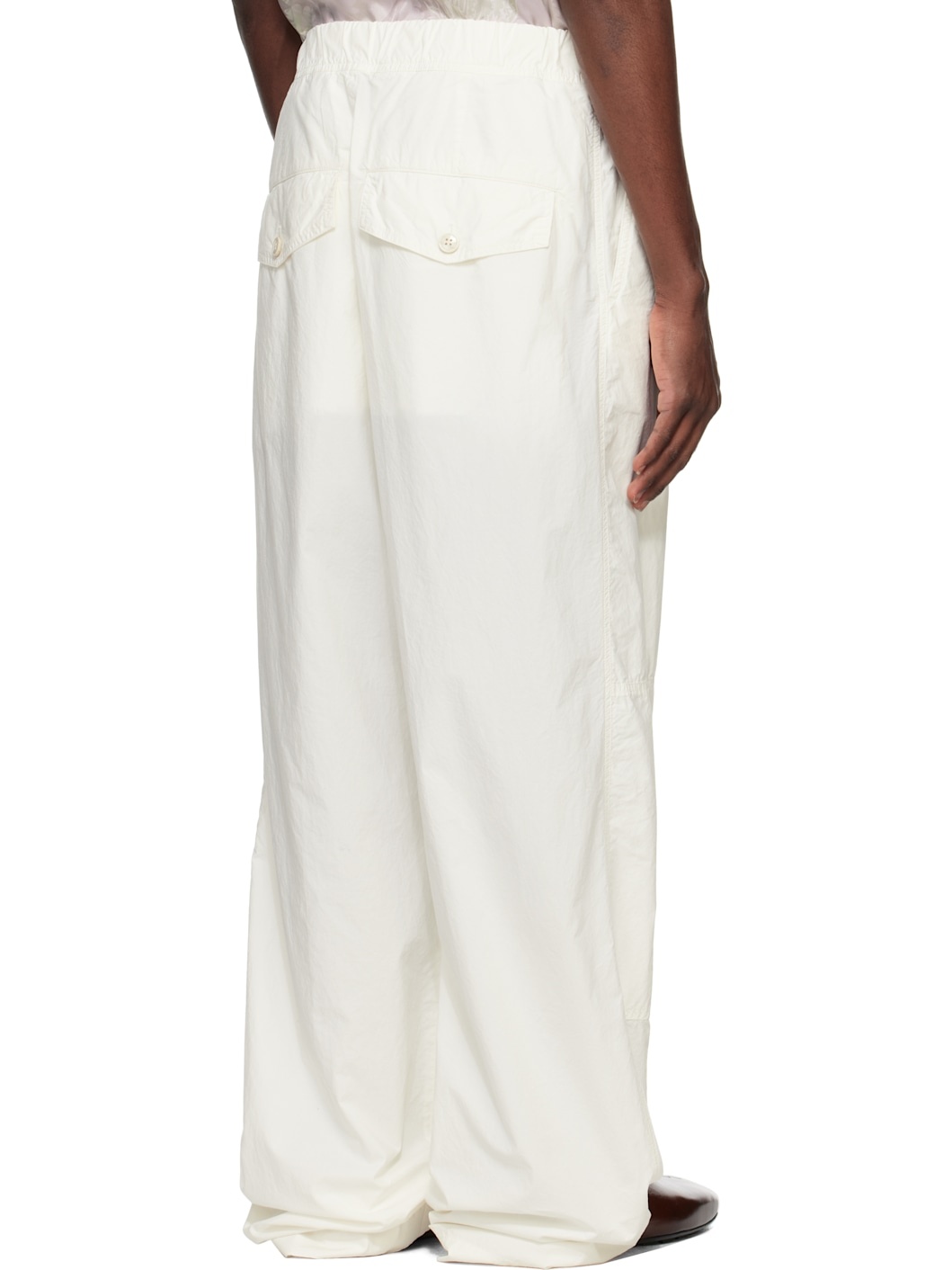 White Cotton Drawstring Cargo Pants - 3