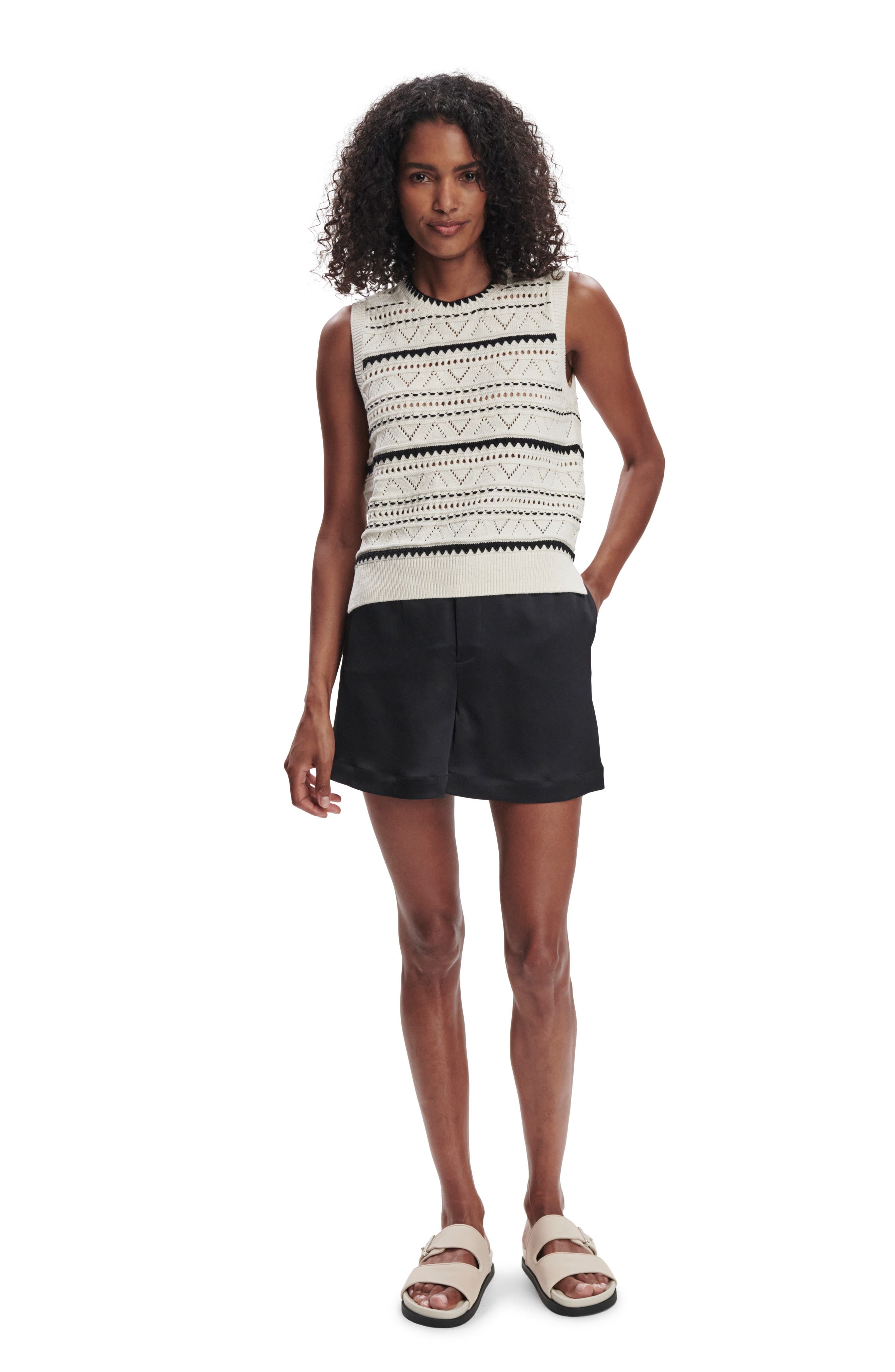 Varley Athena Pointelle Stitch Cotton Sweater Vest in Egret at Nordstrom - 8