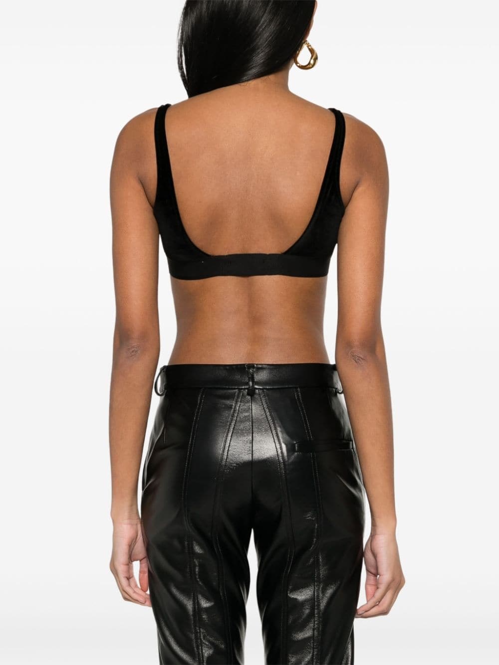 logo-jacquard velvet bralette top - 4