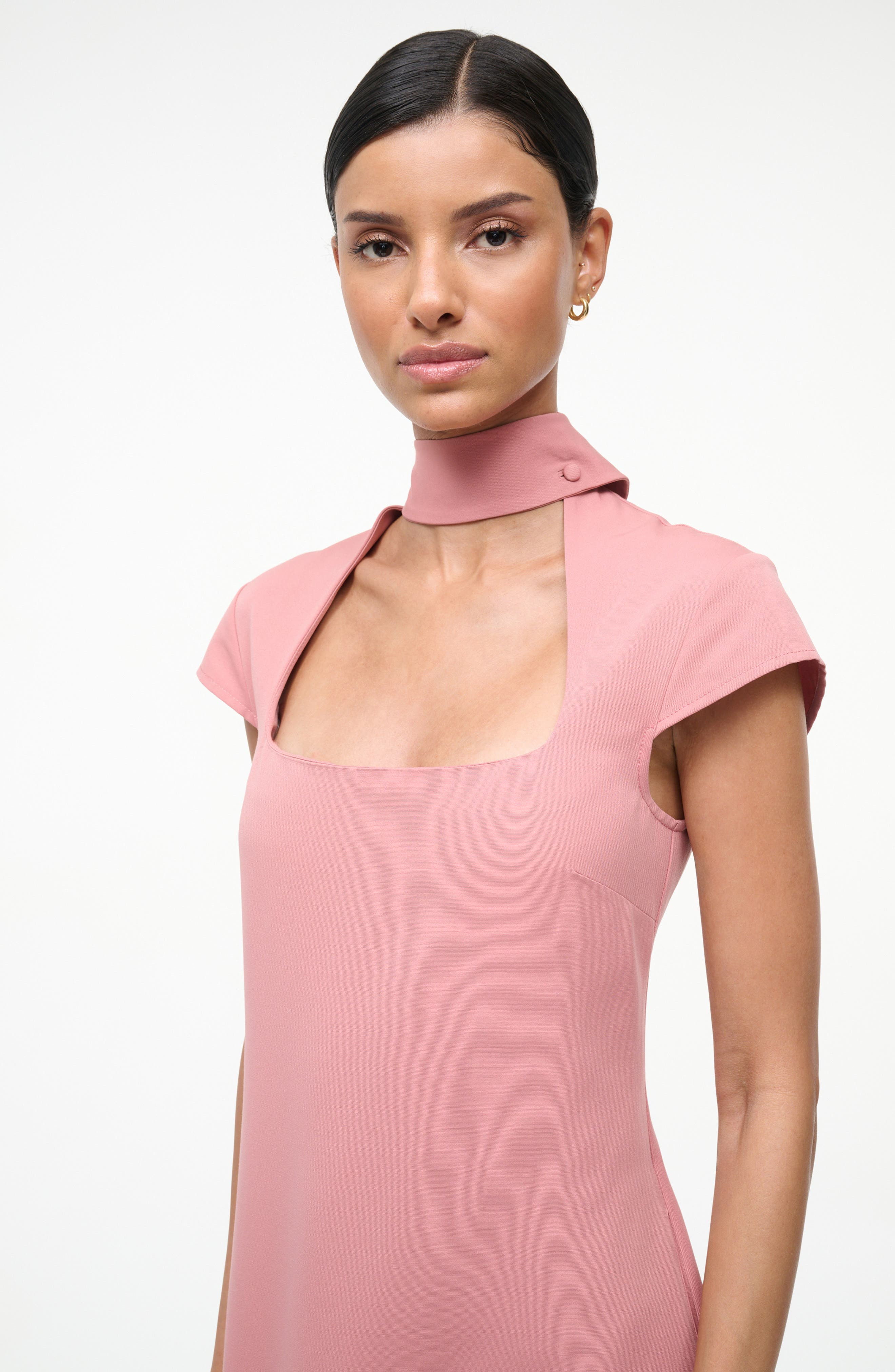 STAUD Ingrid Scarf Cap Sleeve A-Line Dress in Rosewater at Nordstrom - 4