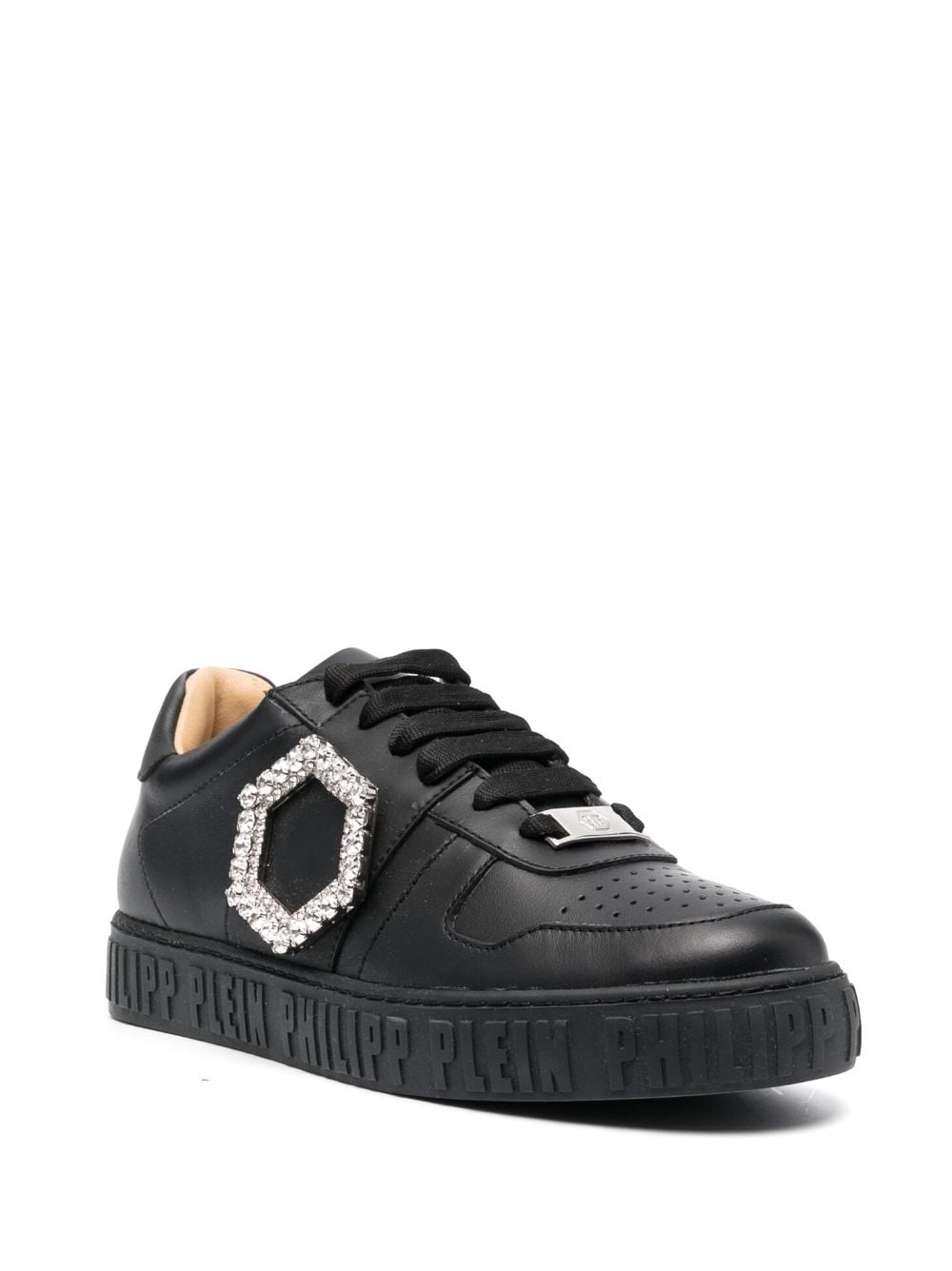 crystal-detailed leather sneakers - 2