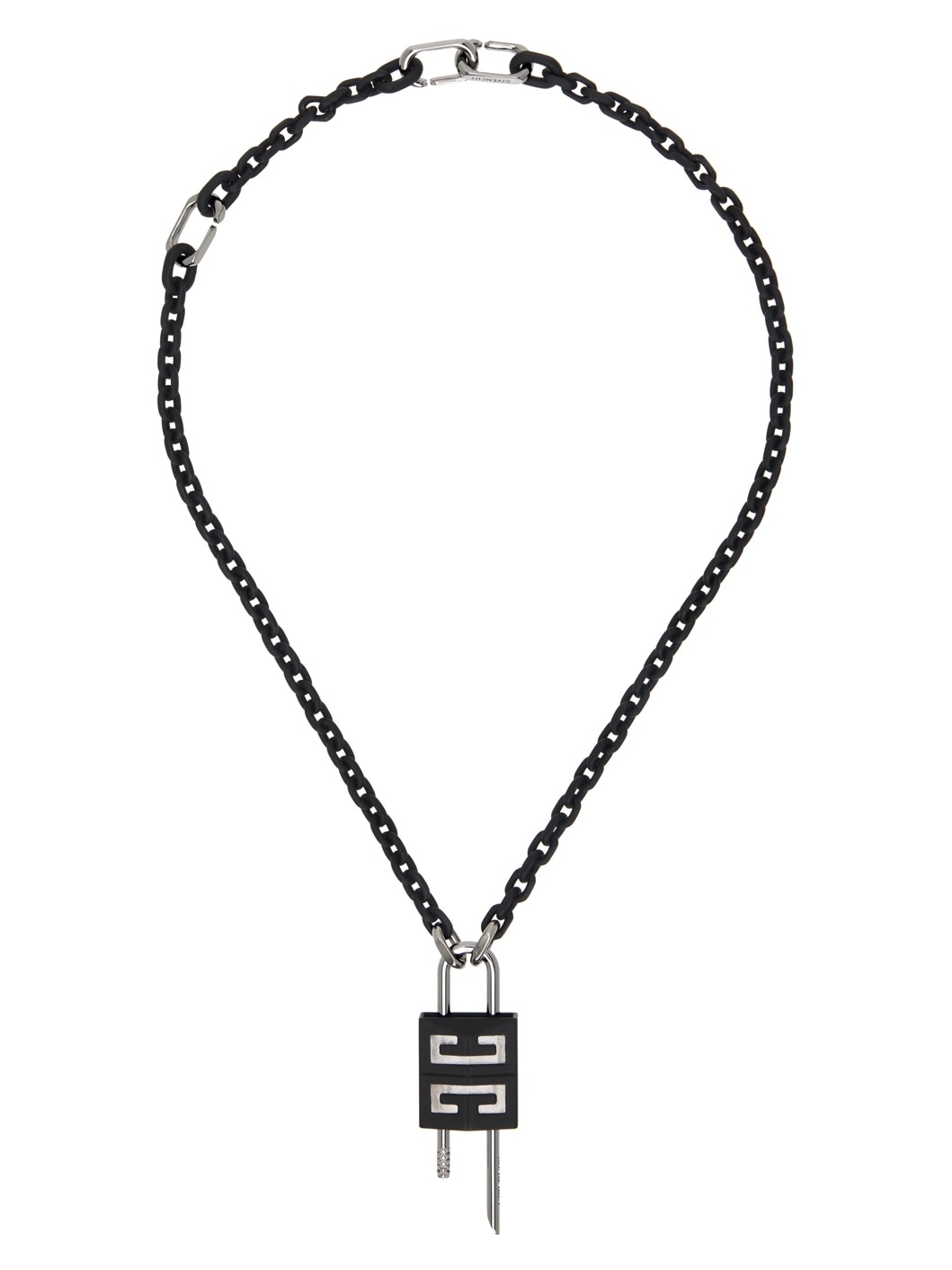 Black & Gunmetal Small Lock Necklace - 1