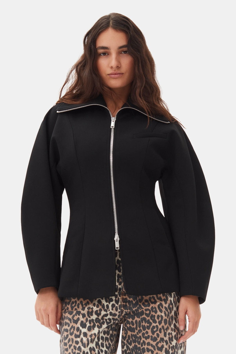 GANNI BLACK BONDED CREPE CURVE SLEEVE JACKET outlook
