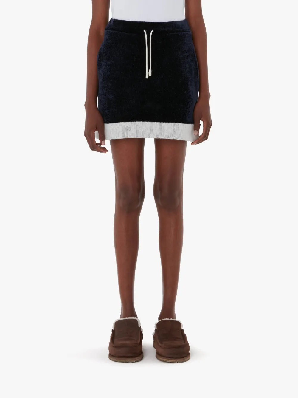 CONTRAST HEM CHENILLE MINI SKIRT - 2