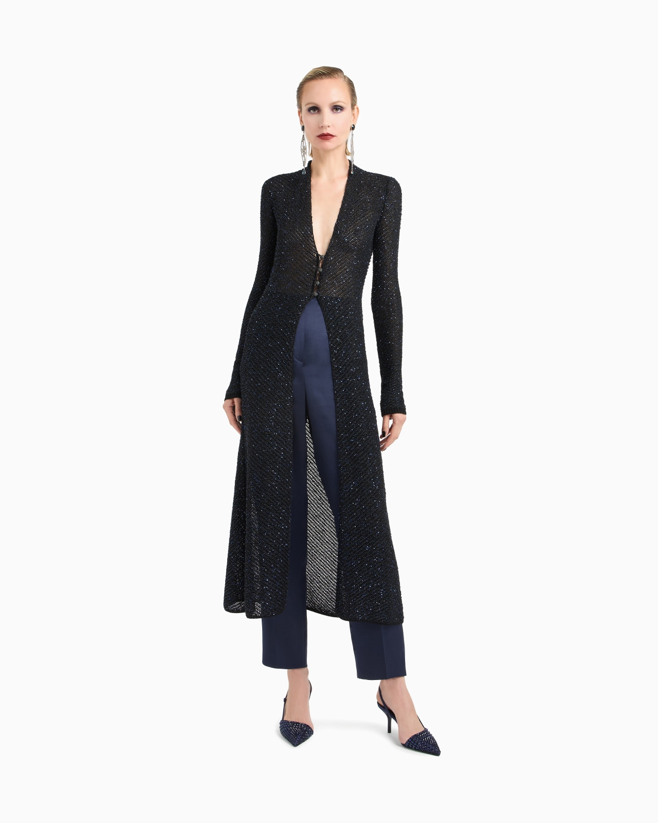 LONG CARDIGAN IN A METALLIC VISCOSE BLEND - 4