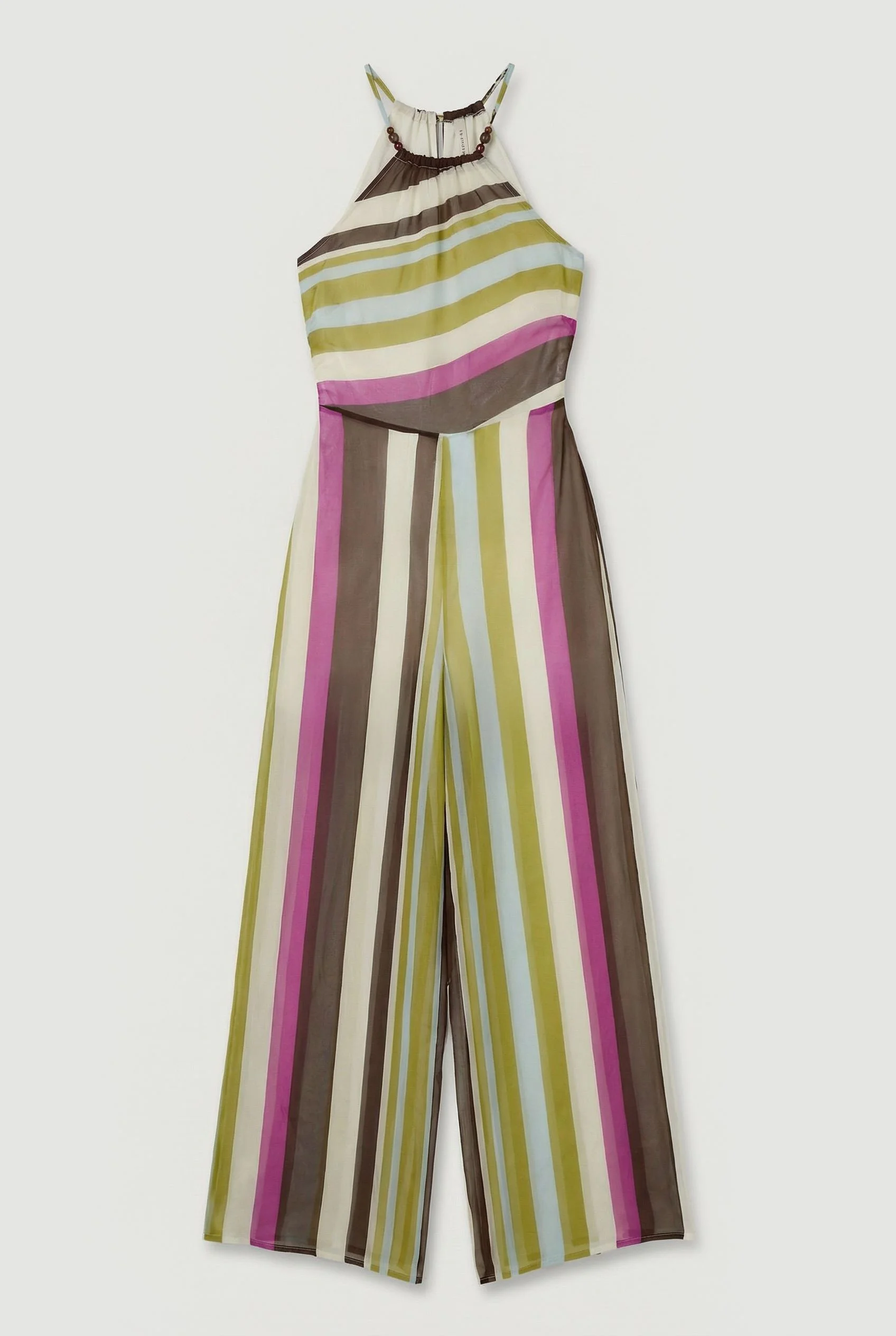 Beach Viscose Georgette Stripe Cover Up Jumpsuit - 1