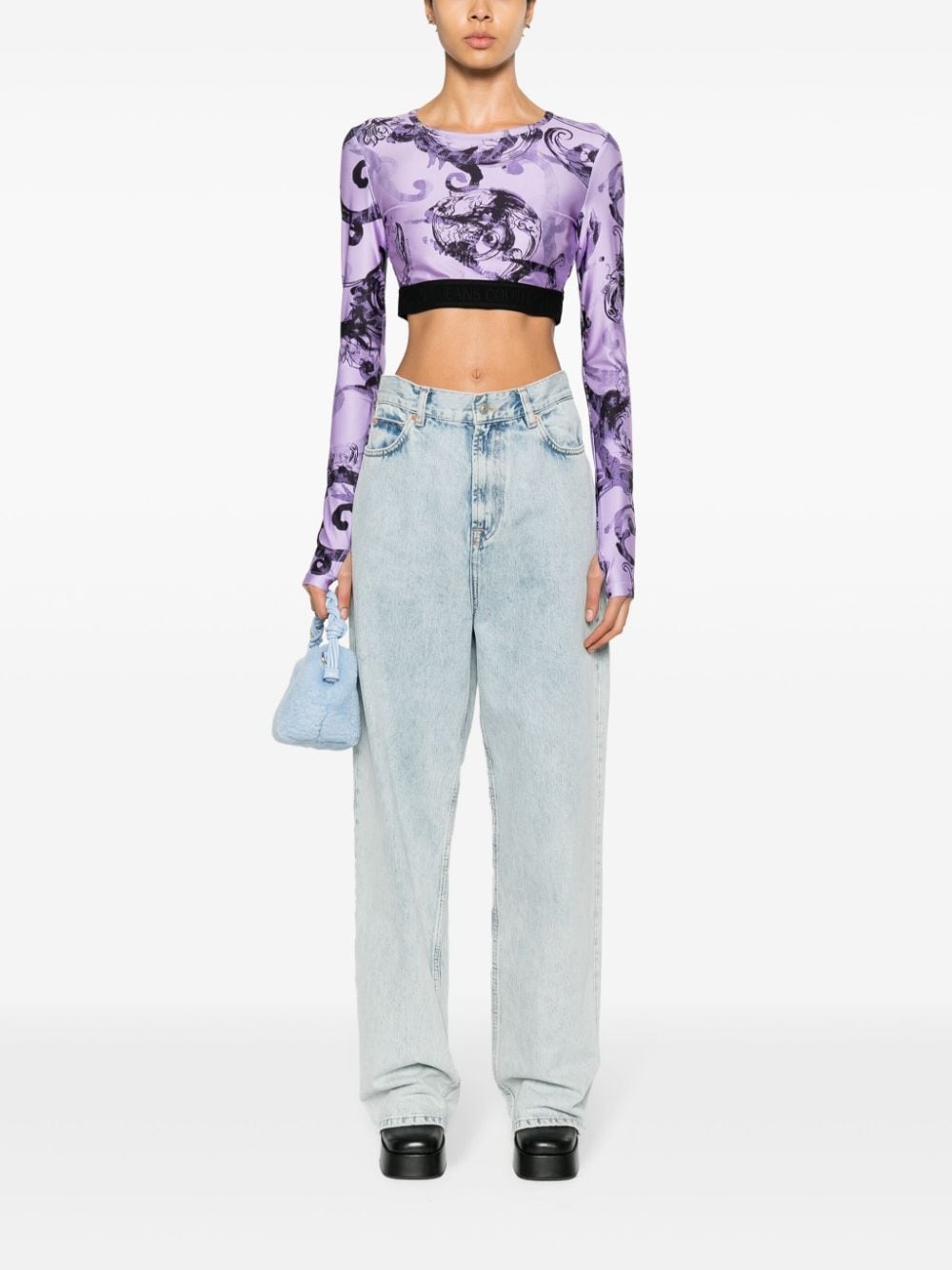 baroque-print cropped top - 2