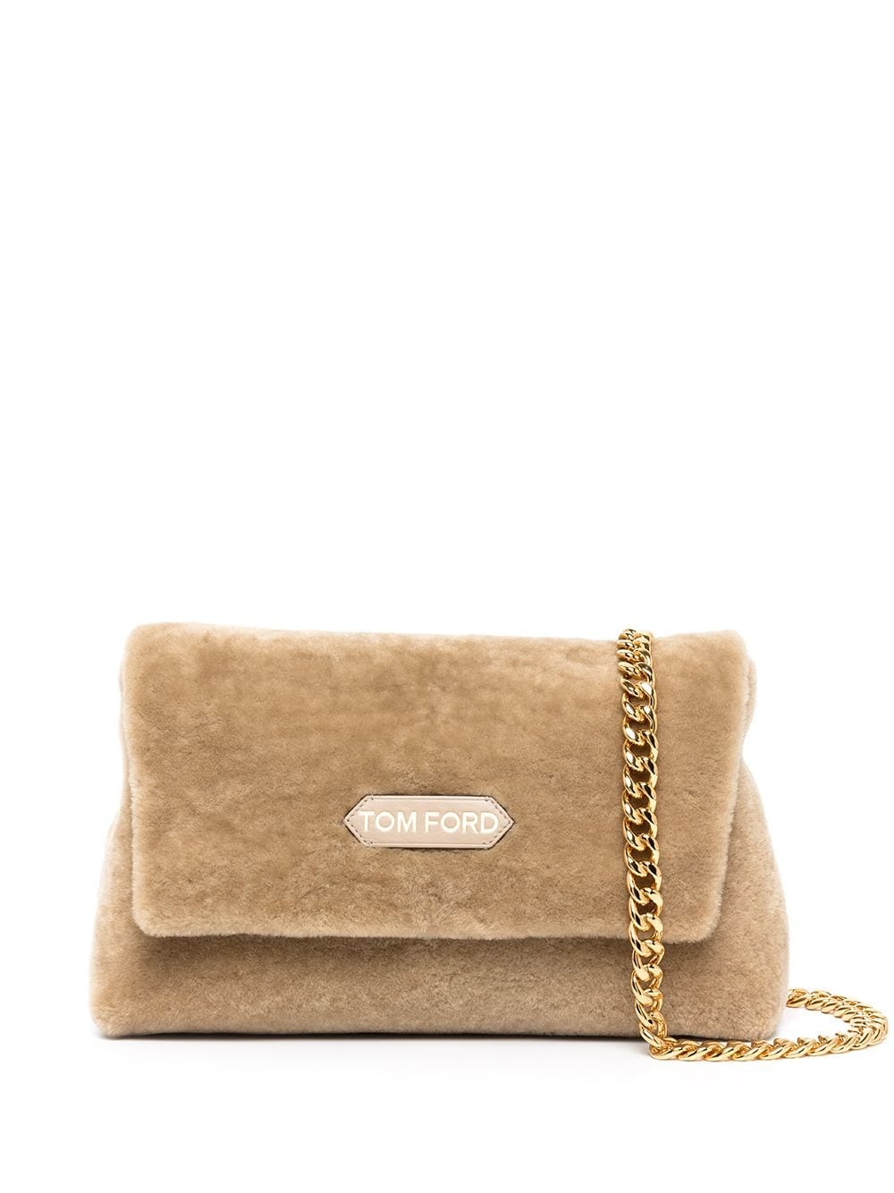 logo-patch shearling shoulder bag - 1