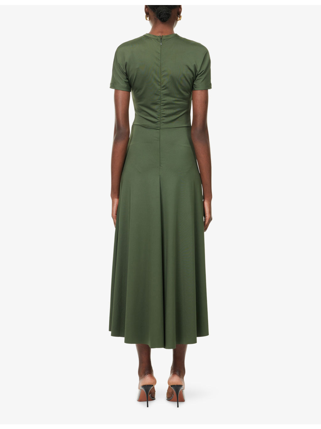 Ruched Short-Sleeves Stretch-Woven Midi Dress - 4