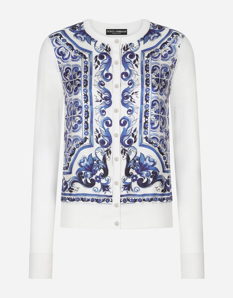 Majolica-print silk and twill cardigan - 1