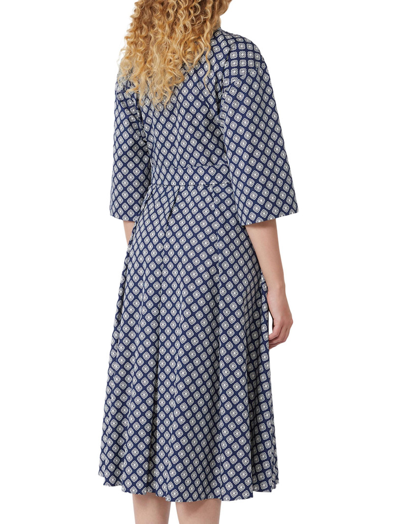 Women's Printed Cotton Poplin Dress - Navy 4