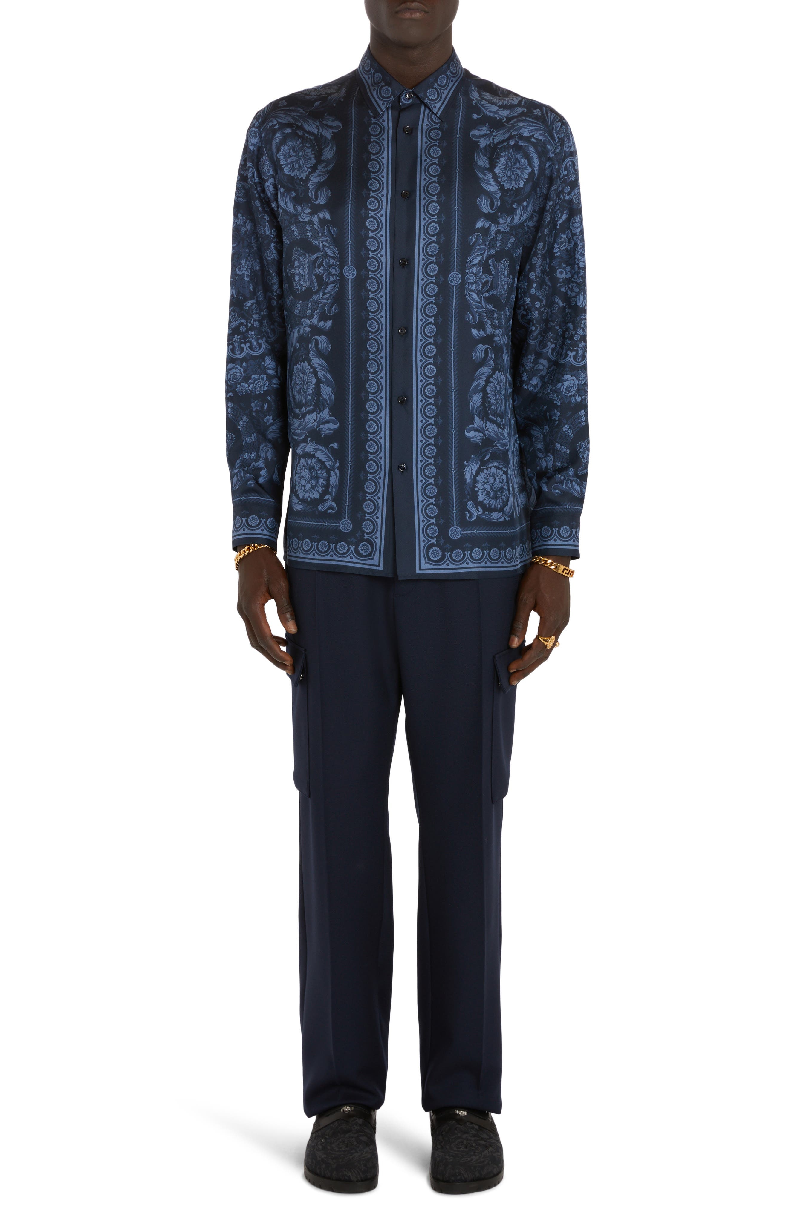Barocco Print Silk Button-Up Shirt - 7
