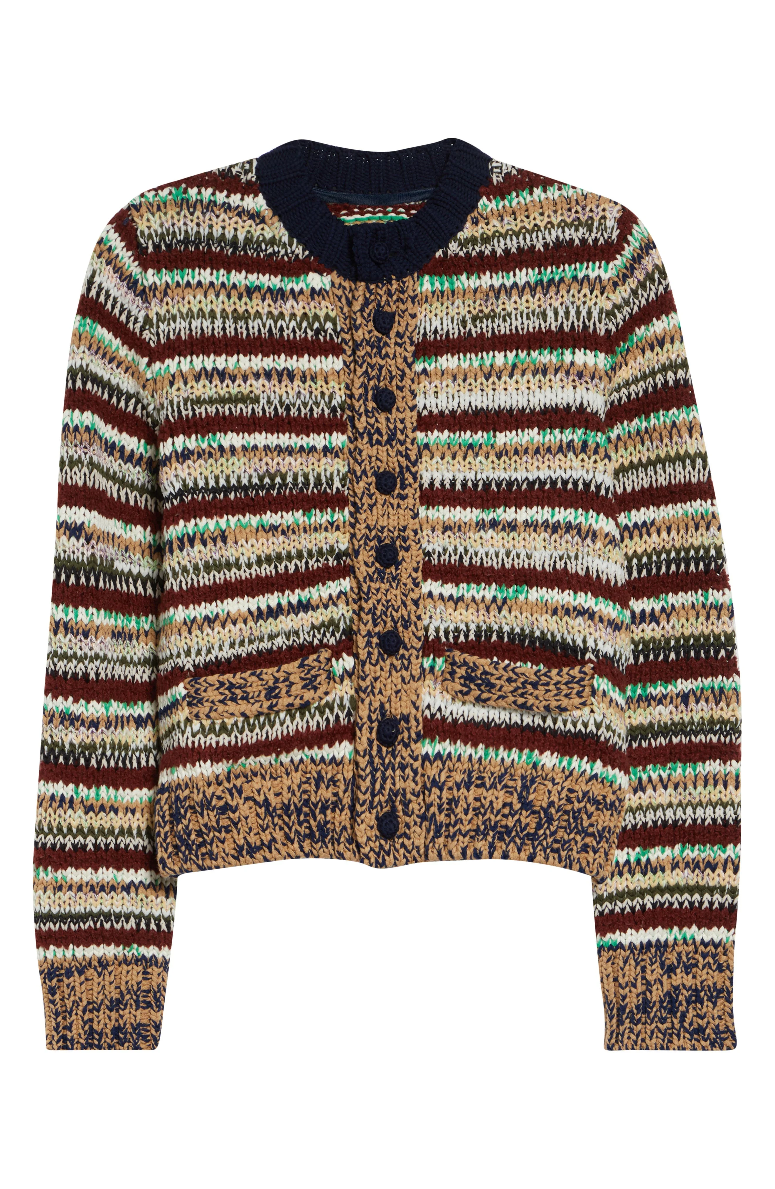 Sacai Mixed Yarn Cotton Blend Cardigan in Beige Multi at Nordstrom - 1