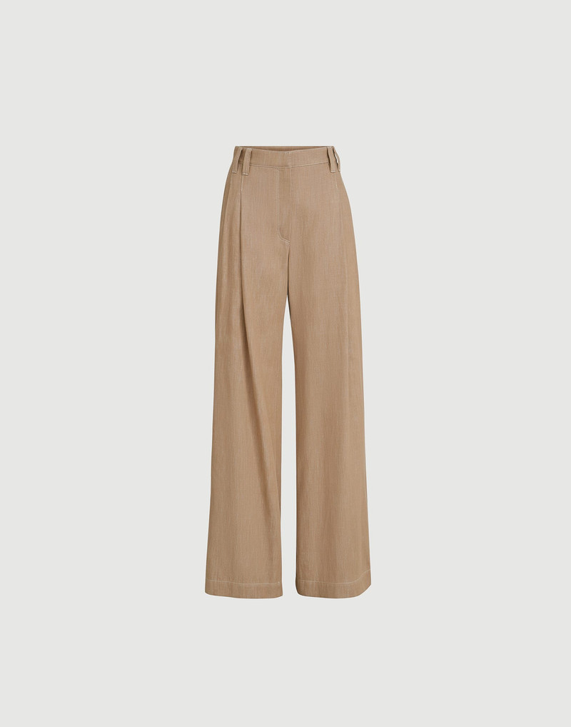 Denim-effect twill smart wide trousers with monili 1