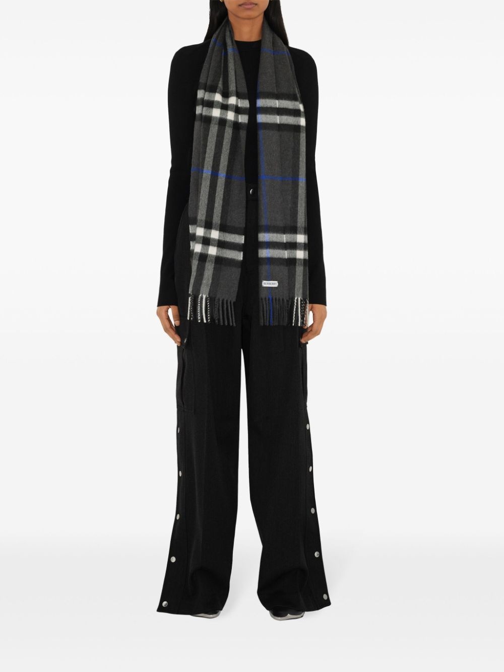 check-print fringed cashmere scarf - 4