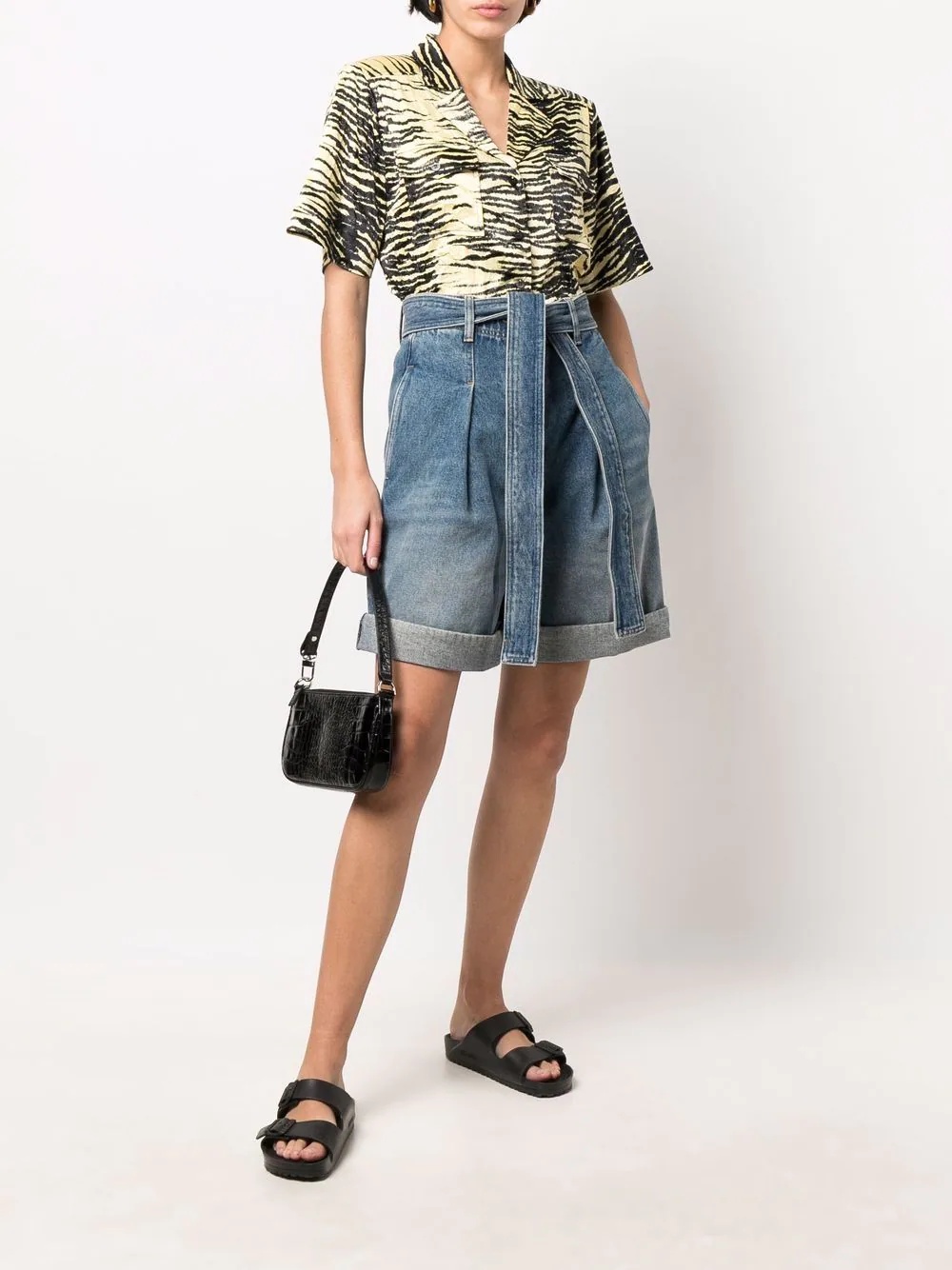 tie-waist denim shorts - 2