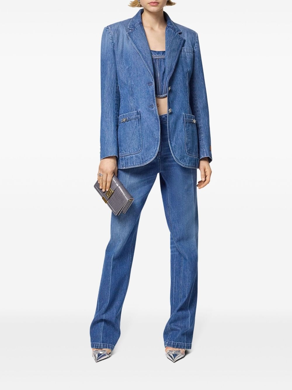 single-breasted denim blazer - 2