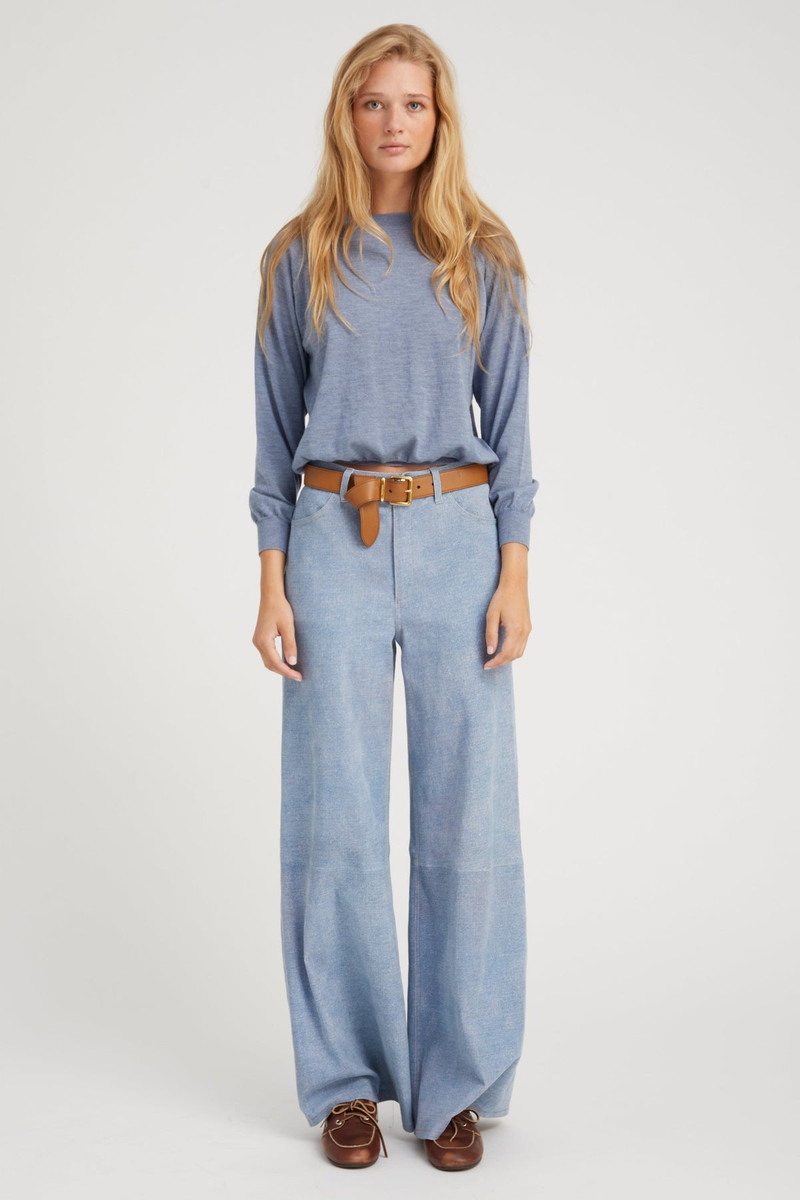 SPRWMN STEEL BLUE CASHMERE RAGLAN SWEATER outlook