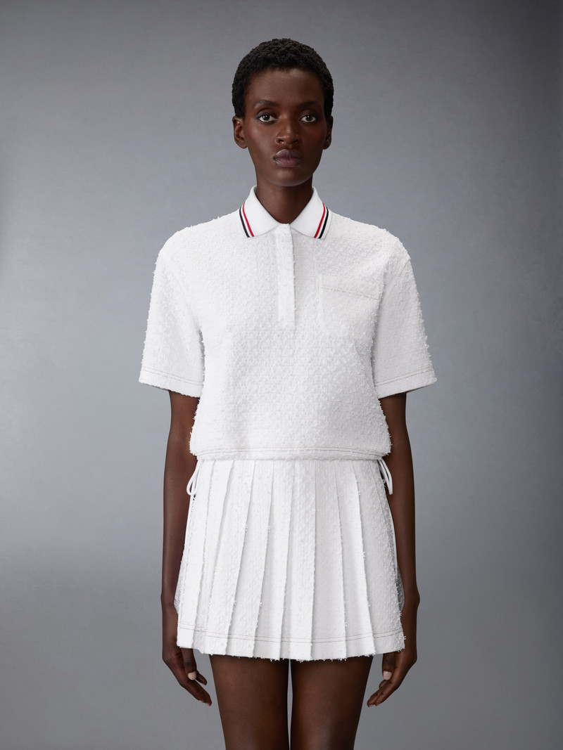 Thom Browne EYELASH RIBBON TWEED DRAWSTRING HEM POLO outlook