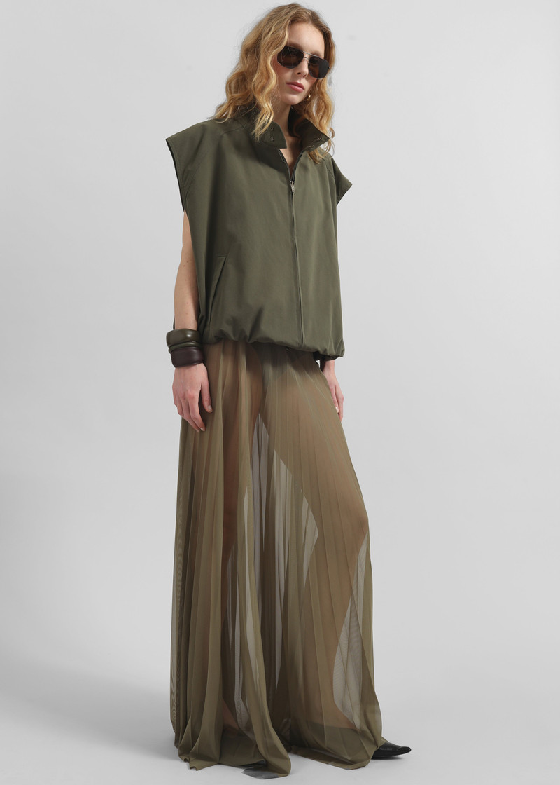 Vallen Pleated Mesh Maxi Skirt - Khaki 9